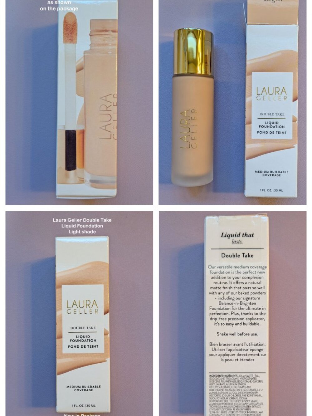 New on Package Laura Geller Double Take Liquid Foundation, Light, 1 fluid ounce